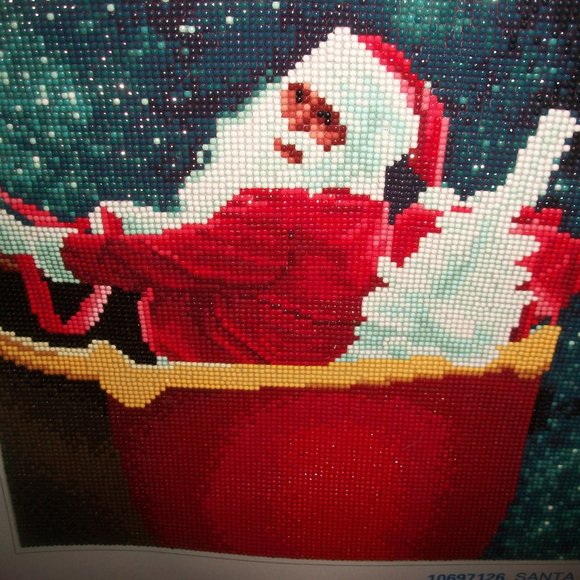 Completed Large Handmade Beaded Needlepoint of Santa w the Moon - Picture 2 of 2